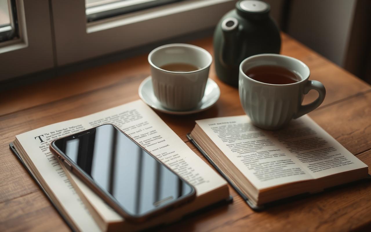 Daha Az Ekran Süresi İçin Pratik Kurallar • Sağlıklı Yaşam • Harika Bir Tavsiye Daha Az Ekran Süresi İçin Pratik Kurallar — Kapalı telefon ve kitap | Sağlıklı Yaşam rehberi